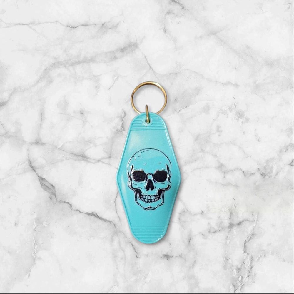 Blue Skull Keychain with Gold Ring